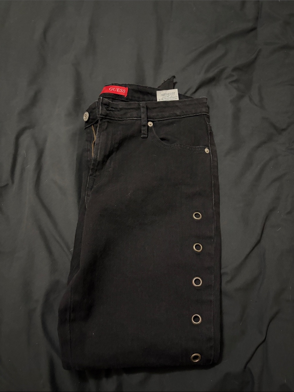 GUESS Black Denim Jeans with Side Grommet Detail